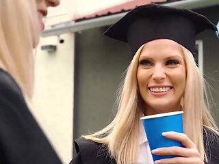 Blonde babe sneaks out of her graduation party