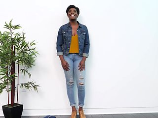 Interracial fucking during casting for amateur ebony Kelly