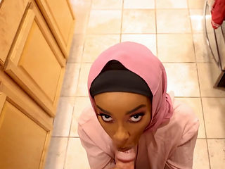 Cute ebony is wearing a hijab and feasting on a BWC