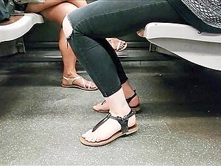 Blonde &amp; Asian Feet On The Metro (faceshot)
