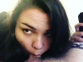 Brunette MILF sucks and fucks a big cock