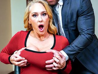 Blonde babe with big boobs Wendy Raine jumps on a huge ...
