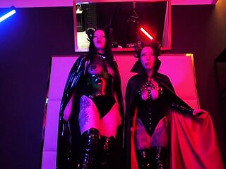 Curvy Japanese goddesses posing in tight black outfits