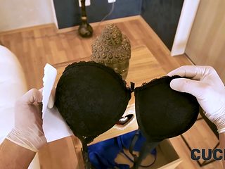 Lucky guy gets to sniff my panties while I cuckold him ...